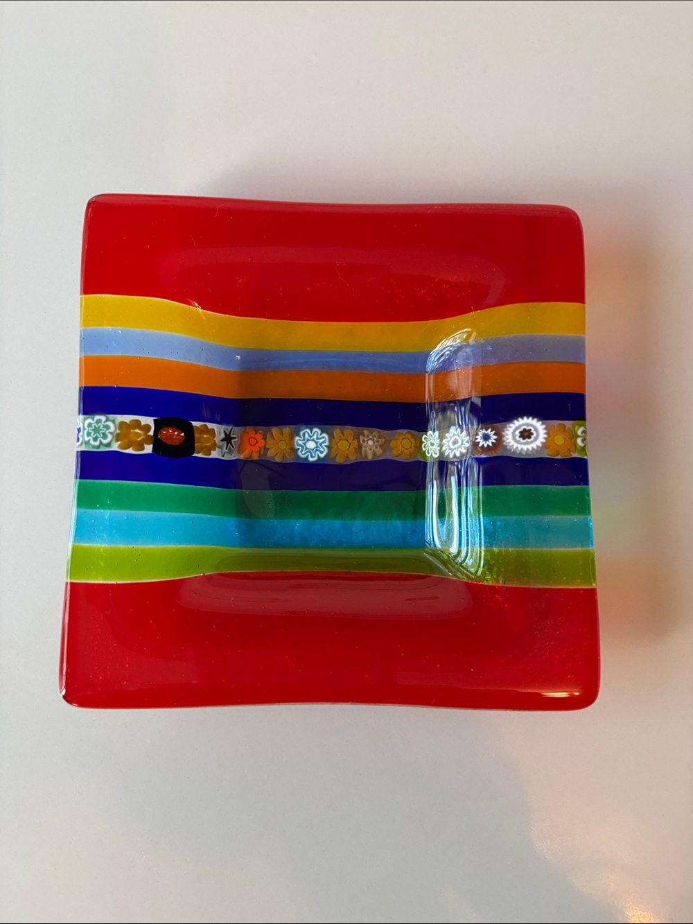 Murano Millefiori Glass Colorful Striped with floral Decorative Dish